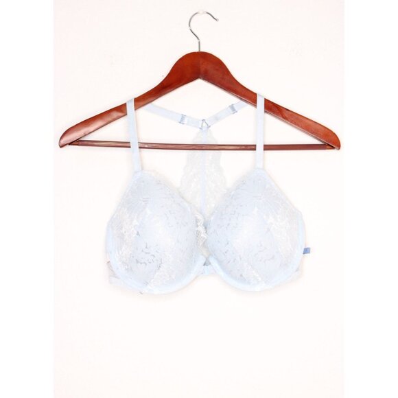 Victoria's Secret 34DD Blue Solid Push Up Lace Lightly Padded Unwired Razorback - Picture 1 of 14